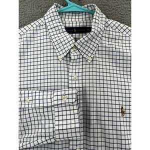 Ralph Lauren Mens Button Down Shirt Adult XL Flesh Pony Windowpane Plaid